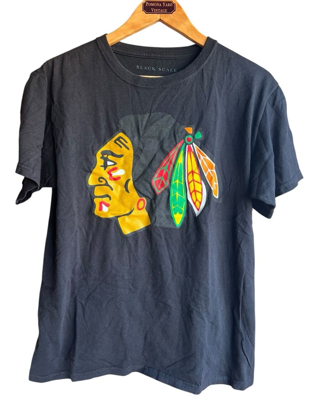 BLVCK SCVLE Blackhawks Black Scale T shirt Mens M Chicago Streetwear Indian Head